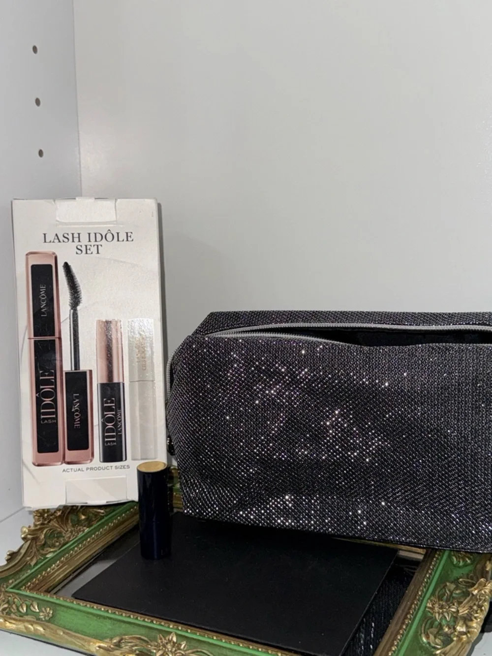Lancome Lash Idole Set with glitter bag and lipstick mini